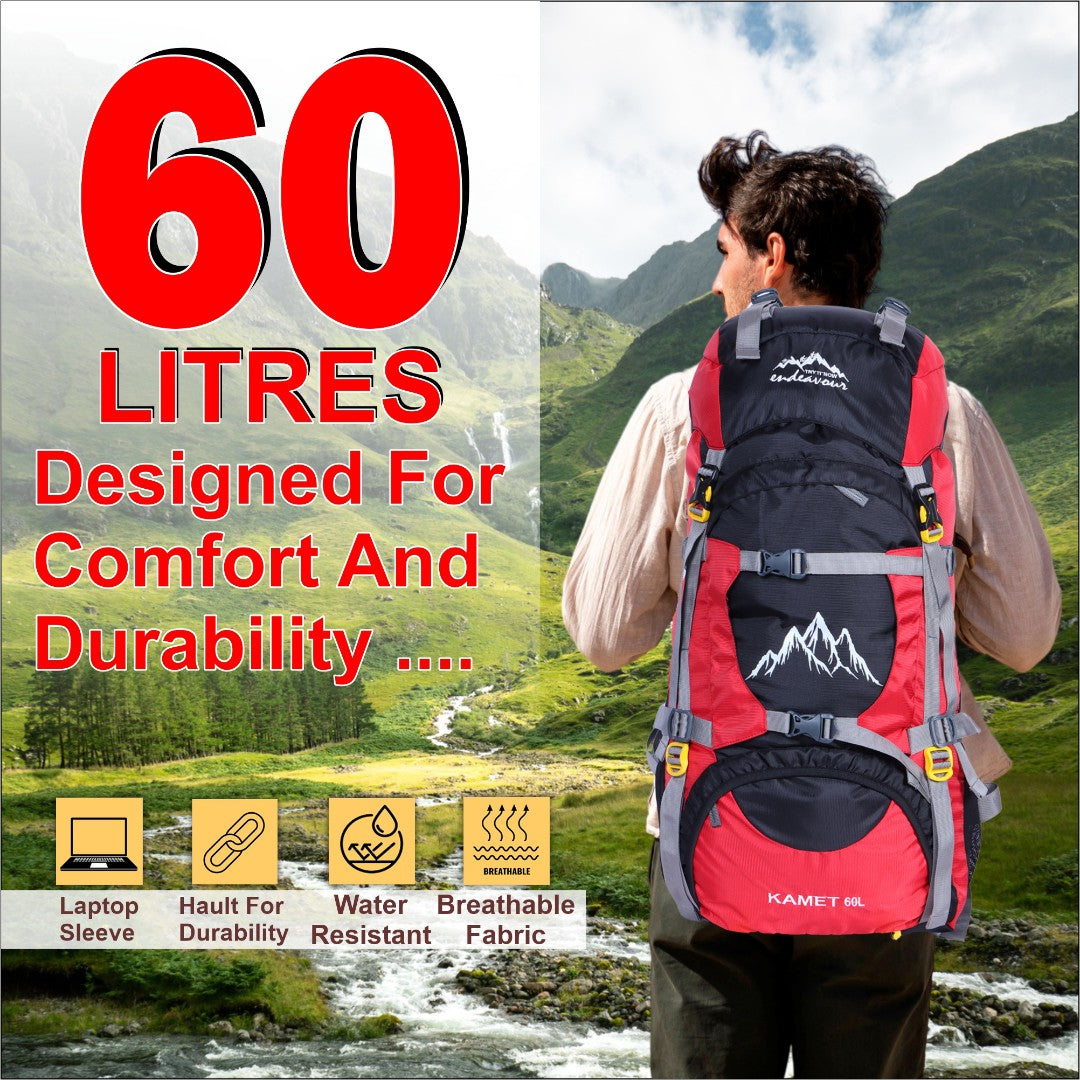Endeavour Kamet Rucksack For Hiking/Camping/Trekking with Rain Cover/Shoe & Laptop Compartment - 60 Ltr