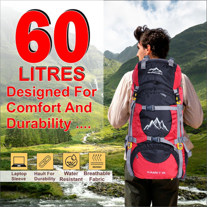 Endeavour Kamet Rucksack For Hiking/Camping/Trekking with Rain Cover/Shoe & Laptop Compartment - 60 Ltr