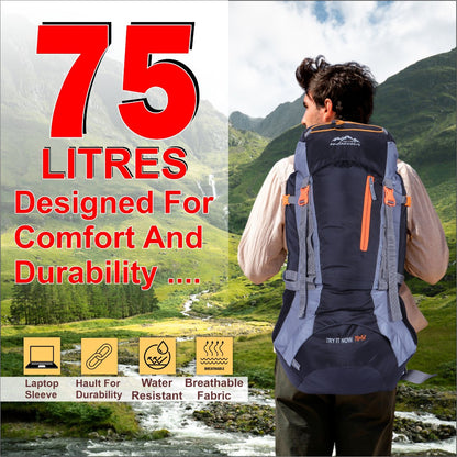 Endeavour Bold Rucksack For Hiking/Camping/Trekking with Rain Cover/Shoe & Laptop Compartment - 75 Ltr