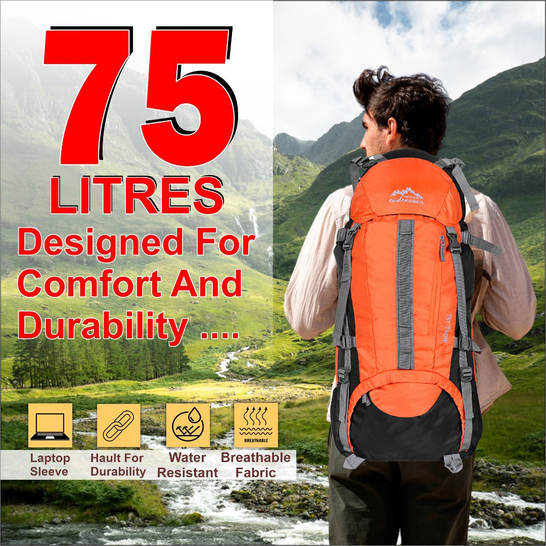 Endeavour Ocean Rucksack For Hiking/Camping/Trekking with Rain Cover/Shoe & Laptop Compartment - 75 Ltr