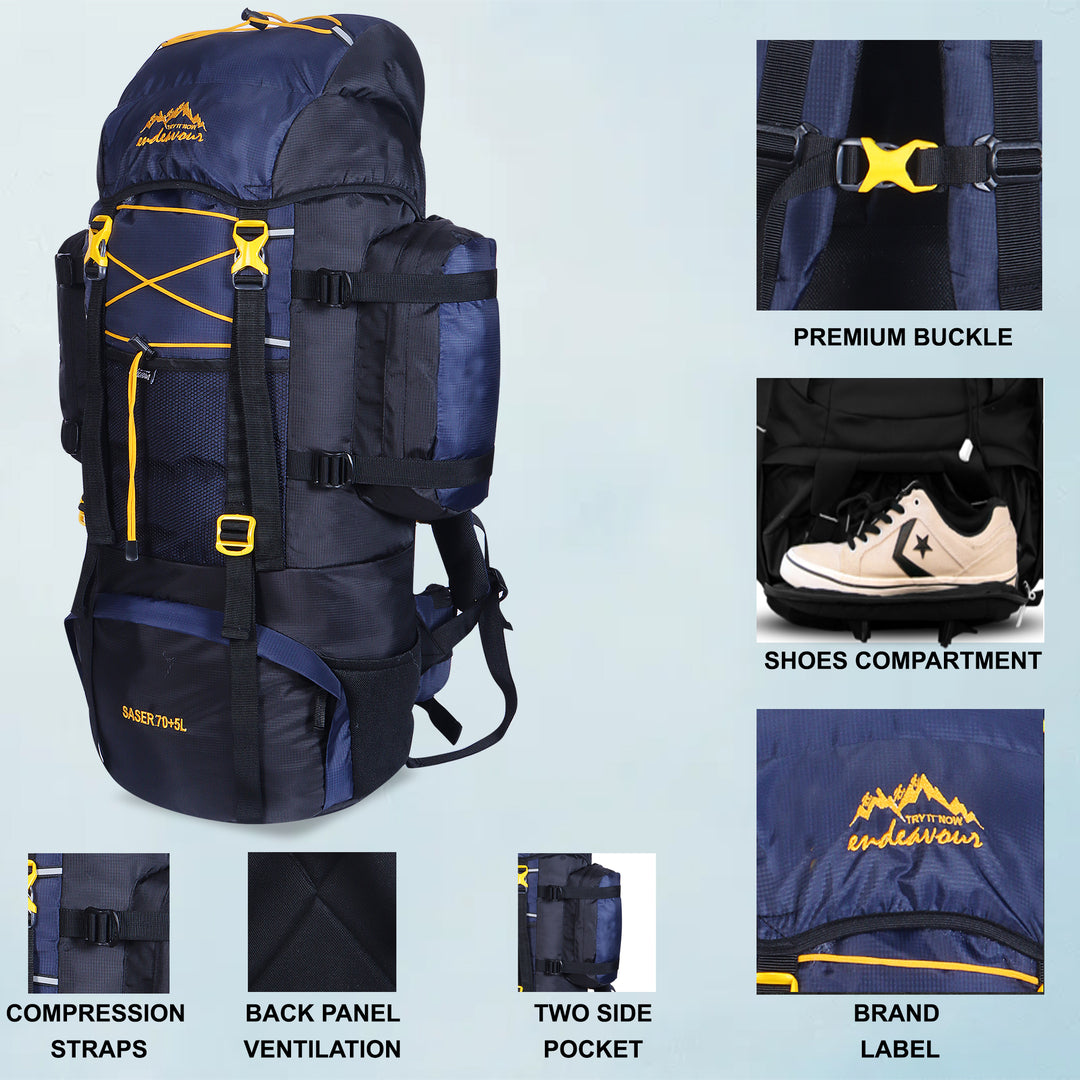 Endeavour Saser Rucksack For Hiking/Camping/Trekking with Rain Cover/Shoe Compartment - 75 Ltr
