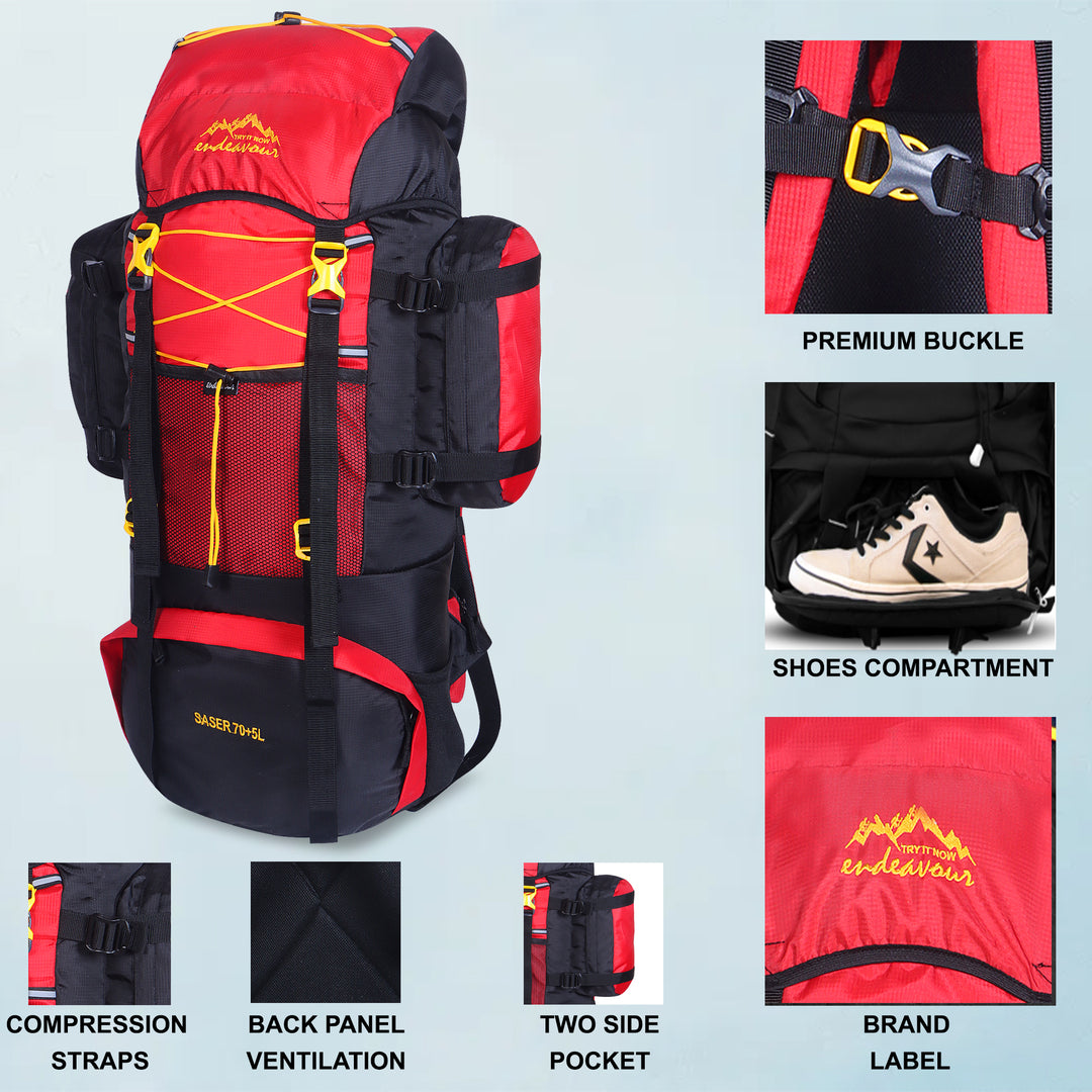 Endeavour Saser Rucksack For Hiking/Camping/Trekking with Rain Cover/Shoe Compartment - 75 Ltr