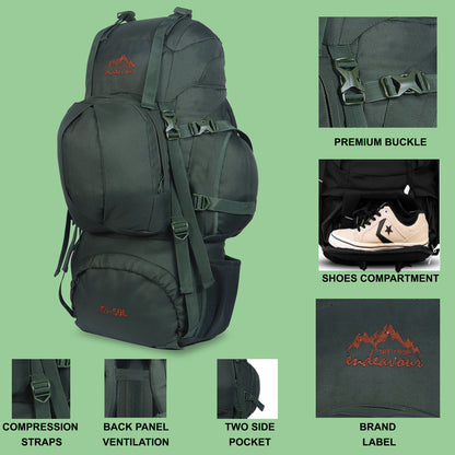 Endeavour K2 Military Rucksack For Hiking/Camping/Trekking with Rain Cover/Shoe & Laptop Compartment - 50 Ltr