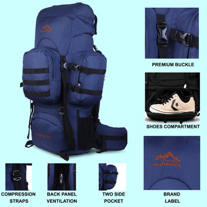 Endeavour Everest Military Rucksack For Hiking/Camping/Trekking with Rain Cover/Shoe & Laptop Compartment - 75 Ltr