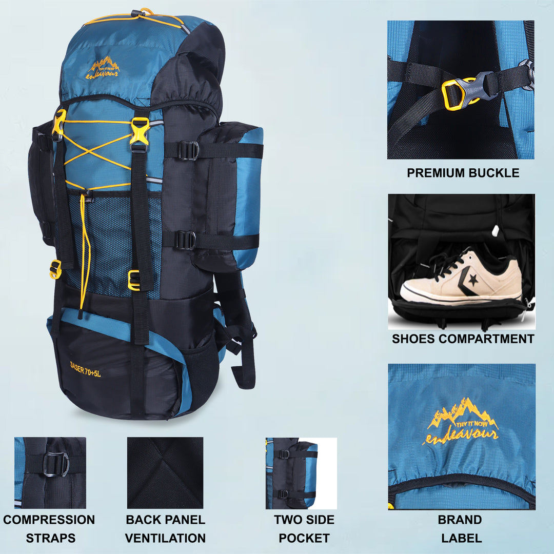 Endeavour Saser Rucksack For Hiking/Camping/Trekking with Rain Cover/Shoe Compartment - 75 Ltr