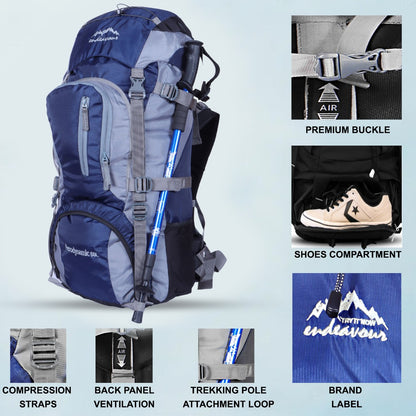 Endeavour Aerodynamic Rucksack For Hiking/Camping/Trekking with Rain Cover/Shoe & Laptop Compartment - 60 Ltr