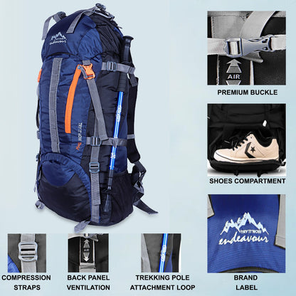 Endeavour Ocean Rucksack For Hiking/Camping/Trekking with Rain Cover/Shoe & Laptop Compartment - 75 Ltr