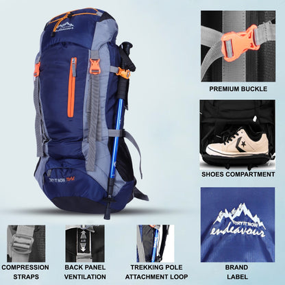 Endeavour Bold Rucksack For Hiking/Camping/Trekking with Rain Cover/Shoe & Laptop Compartment - 75 Ltr