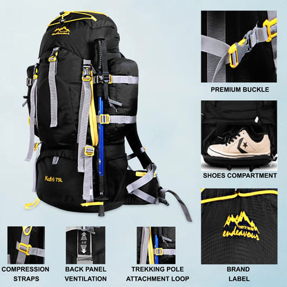 Endeavour Kurfi Front Open Rucksack For Hiking/Camping/Trekking with Rain Cover/Shoe & Laptop Compartment - 75 Ltr