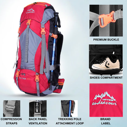 Endeavour Mount Rucksack For Hiking/Camping/Trekking with Rain Cover/Shoe & Laptop Compartment - 75 Ltr