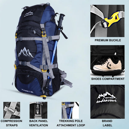 Endeavour Kamet Rucksack For Hiking/Camping/Trekking with Rain Cover/Shoe & Laptop Compartment - 60 Ltr