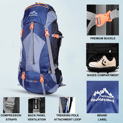Endeavour Mount Rucksack For Hiking/Camping/Trekking with Rain Cover/Shoe & Laptop Compartment - 75 Ltr