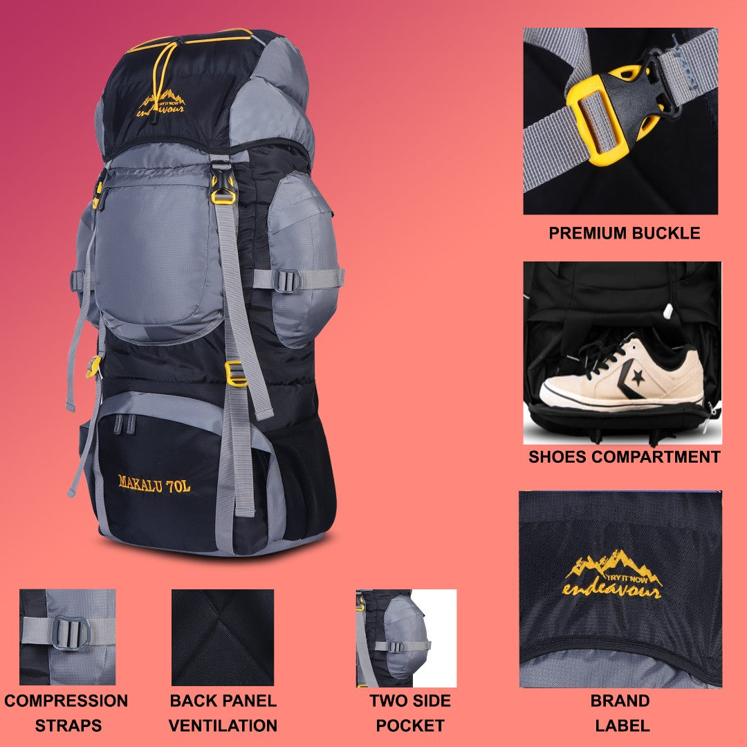 Endeavour Makalu Rucksack For Hiking/Camping/Trekking with Rain Cover/Shoe Compartment - 70 Ltr