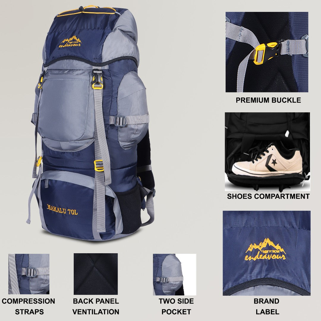 Endeavour Makalu Rucksack For Hiking/Camping/Trekking with Rain Cover/Shoe Compartment - 70 Ltr