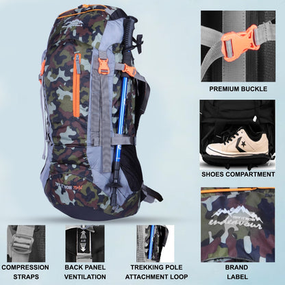 Endeavour Bold Rucksack For Hiking/Camping/Trekking with Rain Cover/Shoe & Laptop Compartment - 75 Ltr