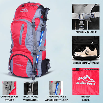 Endeavour Aerodynamic Rucksack For Hiking/Camping/Trekking with Rain Cover/Shoe & Laptop Compartment - 60 Ltr