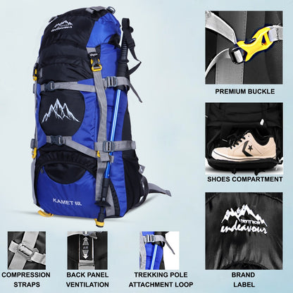 Endeavour Kamet Rucksack For Hiking/Camping/Trekking with Rain Cover/Shoe & Laptop Compartment - 60 Ltr