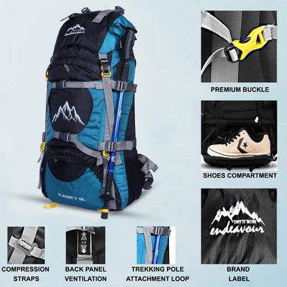 Endeavour Kamet Rucksack For Hiking/Camping/Trekking with Rain Cover/Shoe & Laptop Compartment - 60 Ltr