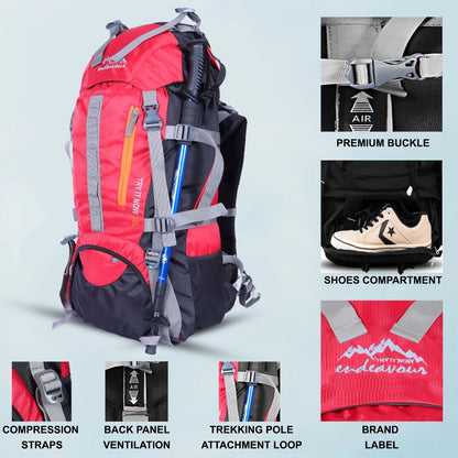 Endeavour Snow Rucksack for Hiking/Camping/Trekking with Rain Cover/Shoe & Laptop Compartment - 60 Ltr