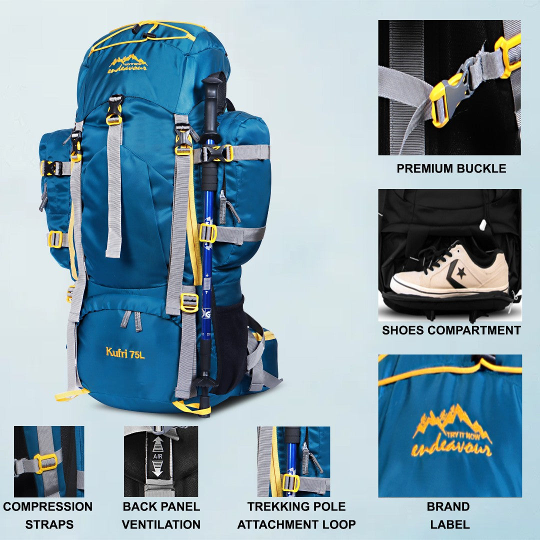 Endeavour Kurfi Front Open Rucksack For Hiking/Camping/Trekking with Rain Cover/Shoe & Laptop Compartment - 75 Ltr