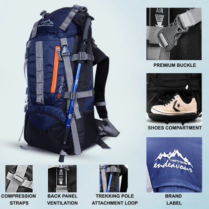 Endeavour Snow Rucksack for Hiking/Camping/Trekking with Rain Cover/Shoe & Laptop Compartment - 60 Ltr