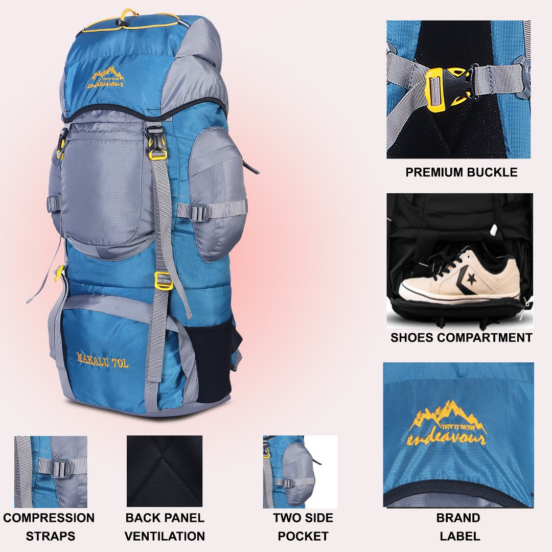 Endeavour Makalu Rucksack For Hiking/Camping/Trekking with Rain Cover/Shoe Compartment - 70 Ltr
