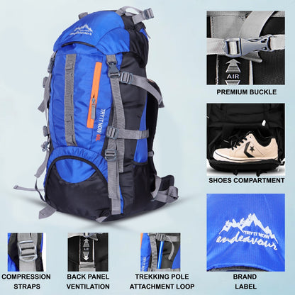 Endeavour Snow Rucksack for Hiking/Camping/Trekking with Rain Cover/Shoe & Laptop Compartment - 60 Ltr