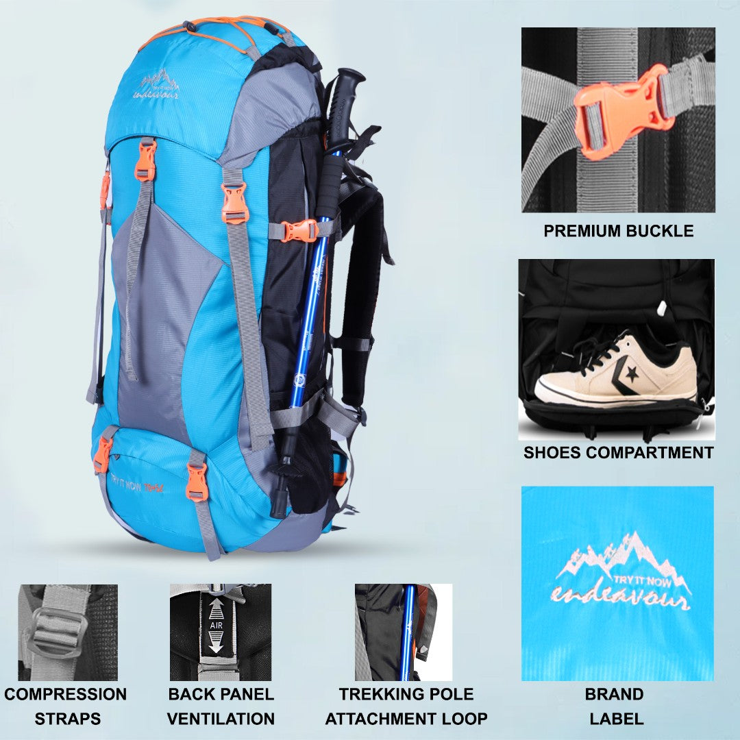 Endeavour Mount Rucksack For Hiking/Camping/Trekking with Rain Cover/Shoe & Laptop Compartment - 75 Ltr
