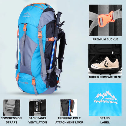 Endeavour Mount Rucksack For Hiking/Camping/Trekking with Rain Cover/Shoe & Laptop Compartment - 75 Ltr