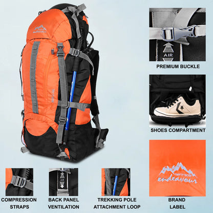 Endeavour Ocean Rucksack For Hiking/Camping/Trekking with Rain Cover/Shoe & Laptop Compartment - 75 Ltr