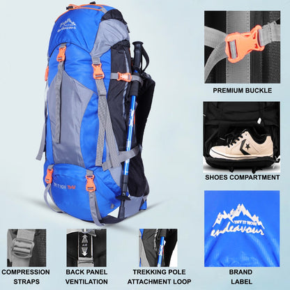 Endeavour Mount Rucksack For Hiking/Camping/Trekking with Rain Cover/Shoe & Laptop Compartment - 75 Ltr