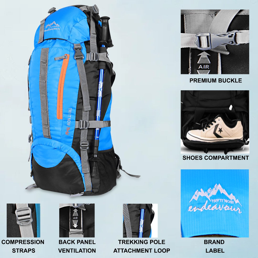 Endeavour Ocean Rucksack For Hiking/Camping/Trekking with Rain Cover/Shoe & Laptop Compartment - 75 Ltr