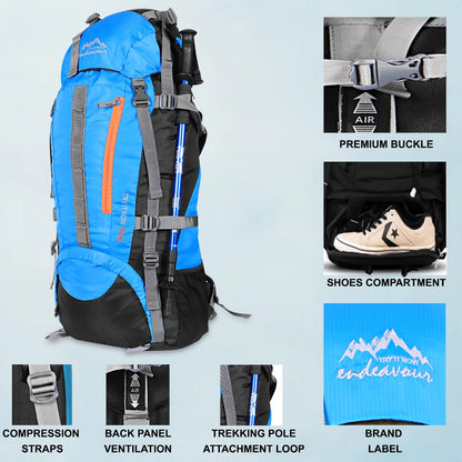 Endeavour Ocean Rucksack For Hiking/Camping/Trekking with Rain Cover/Shoe & Laptop Compartment - 75 Ltr