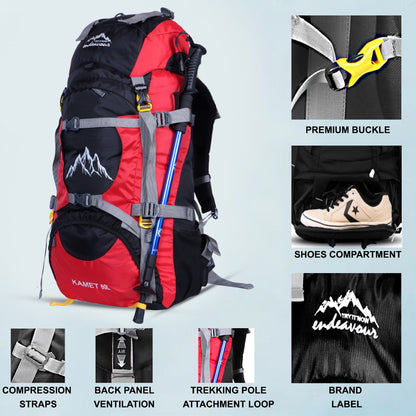 Endeavour Kamet Rucksack For Hiking/Camping/Trekking with Rain Cover/Shoe & Laptop Compartment - 60 Ltr