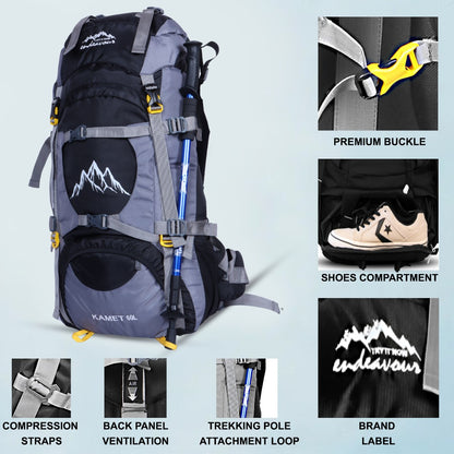 Endeavour Kamet Rucksack For Hiking/Camping/Trekking with Rain Cover/Shoe & Laptop Compartment - 60 Ltr