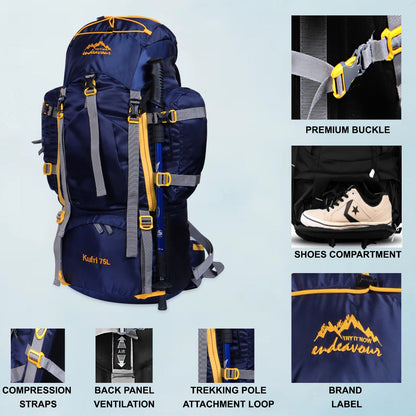 Endeavour Kurfi Front Open Rucksack For Hiking/Camping/Trekking with Rain Cover/Shoe & Laptop Compartment - 75 Ltr