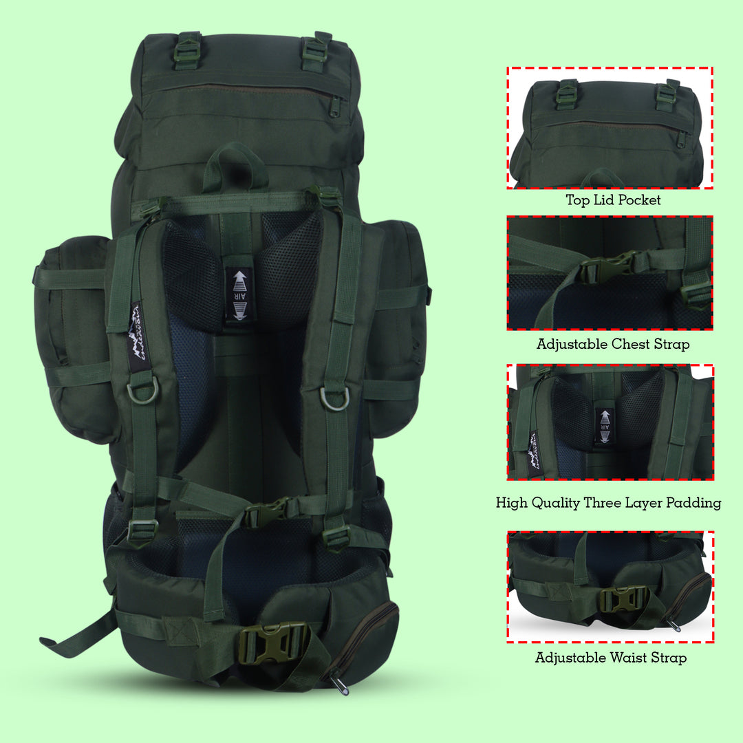 Endeavour Everest Military Rucksack For Hiking/Camping/Trekking with Rain Cover/Shoe & Laptop Compartment - 75 Ltr