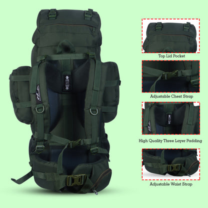 Endeavour Everest Military Rucksack For Hiking/Camping/Trekking with Rain Cover/Shoe & Laptop Compartment - 75 Ltr