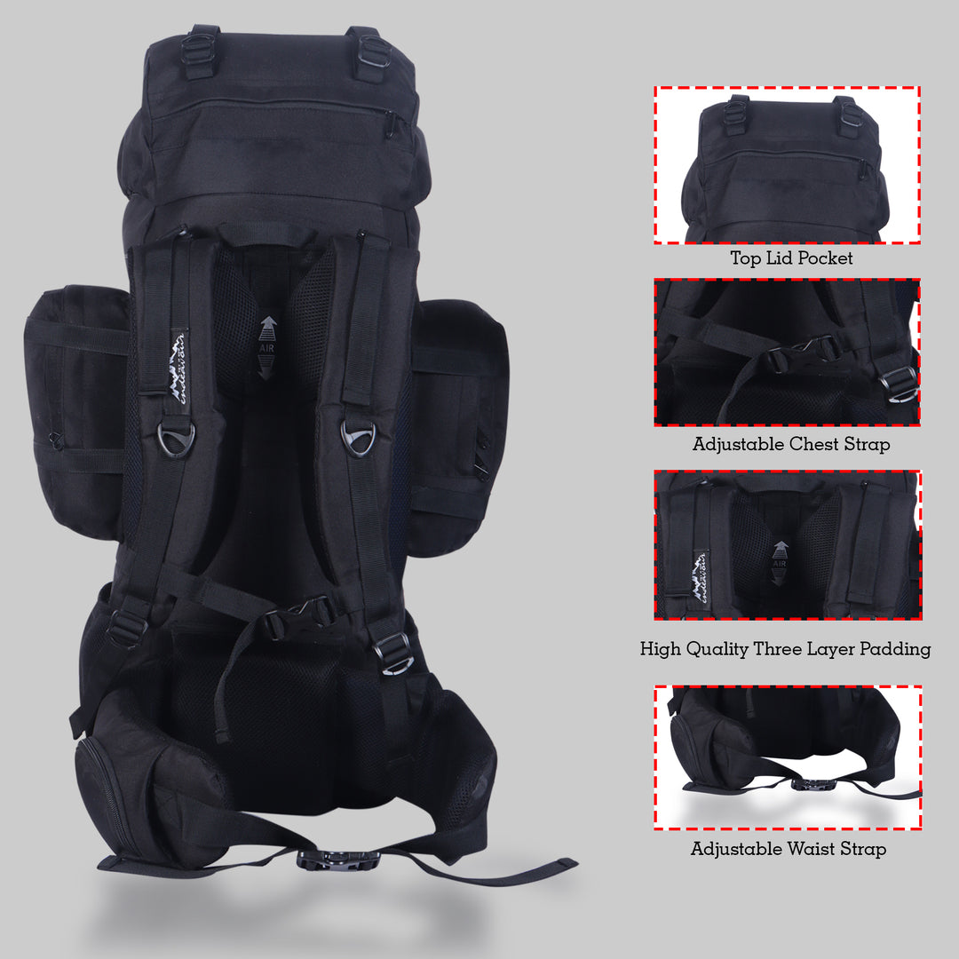 Endeavour Everest Military Rucksack For Hiking/Camping/Trekking with Rain Cover/Shoe & Laptop Compartment - 75 Ltr