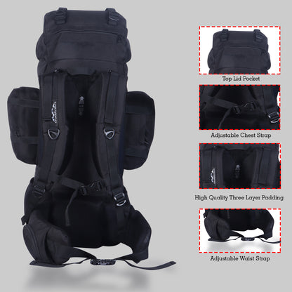 Endeavour Everest Military Rucksack For Hiking/Camping/Trekking with Rain Cover/Shoe & Laptop Compartment - 75 Ltr