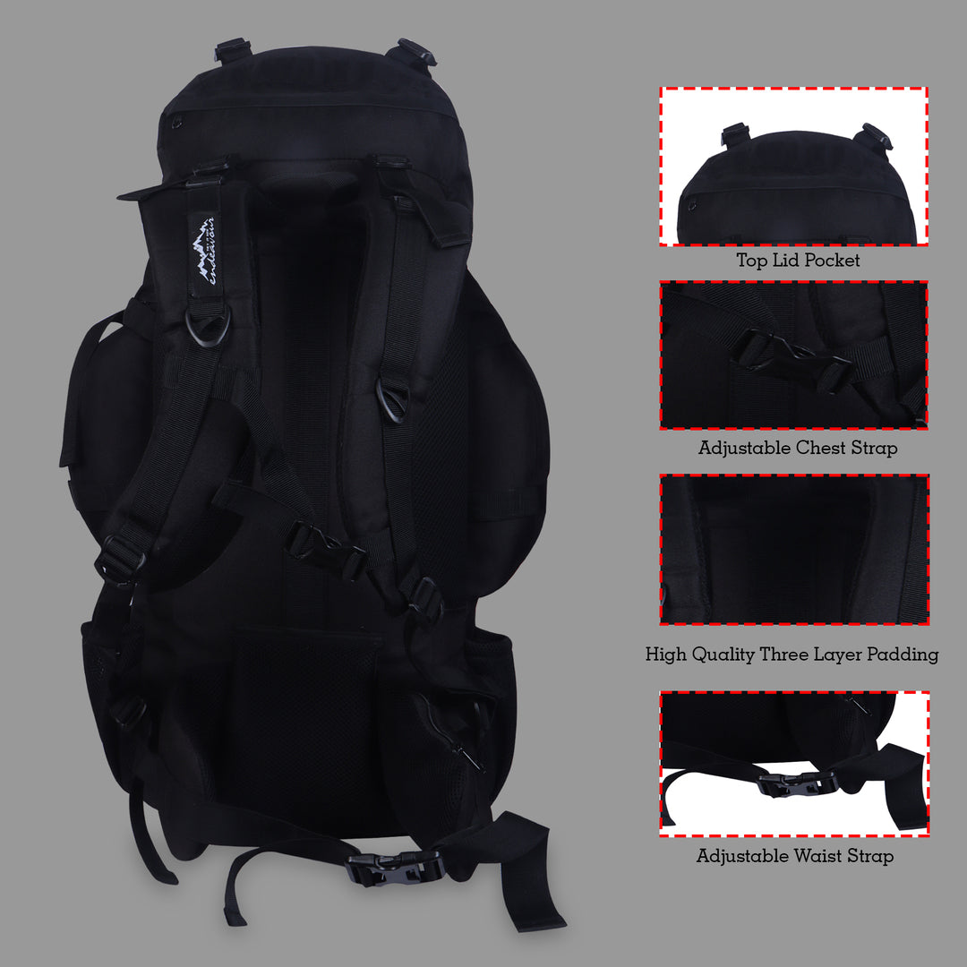 Endeavour K2 Military Rucksack For Hiking/Camping/Trekking with Rain Cover/Shoe & Laptop Compartment - 50 Ltr
