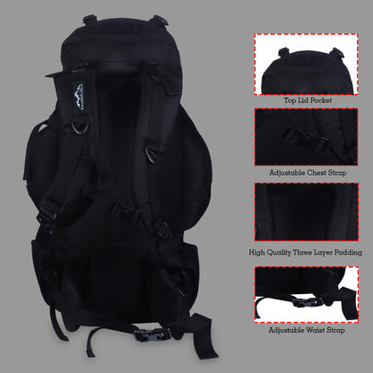Endeavour K2 Military Rucksack For Hiking/Camping/Trekking with Rain Cover/Shoe & Laptop Compartment - 50 Ltr