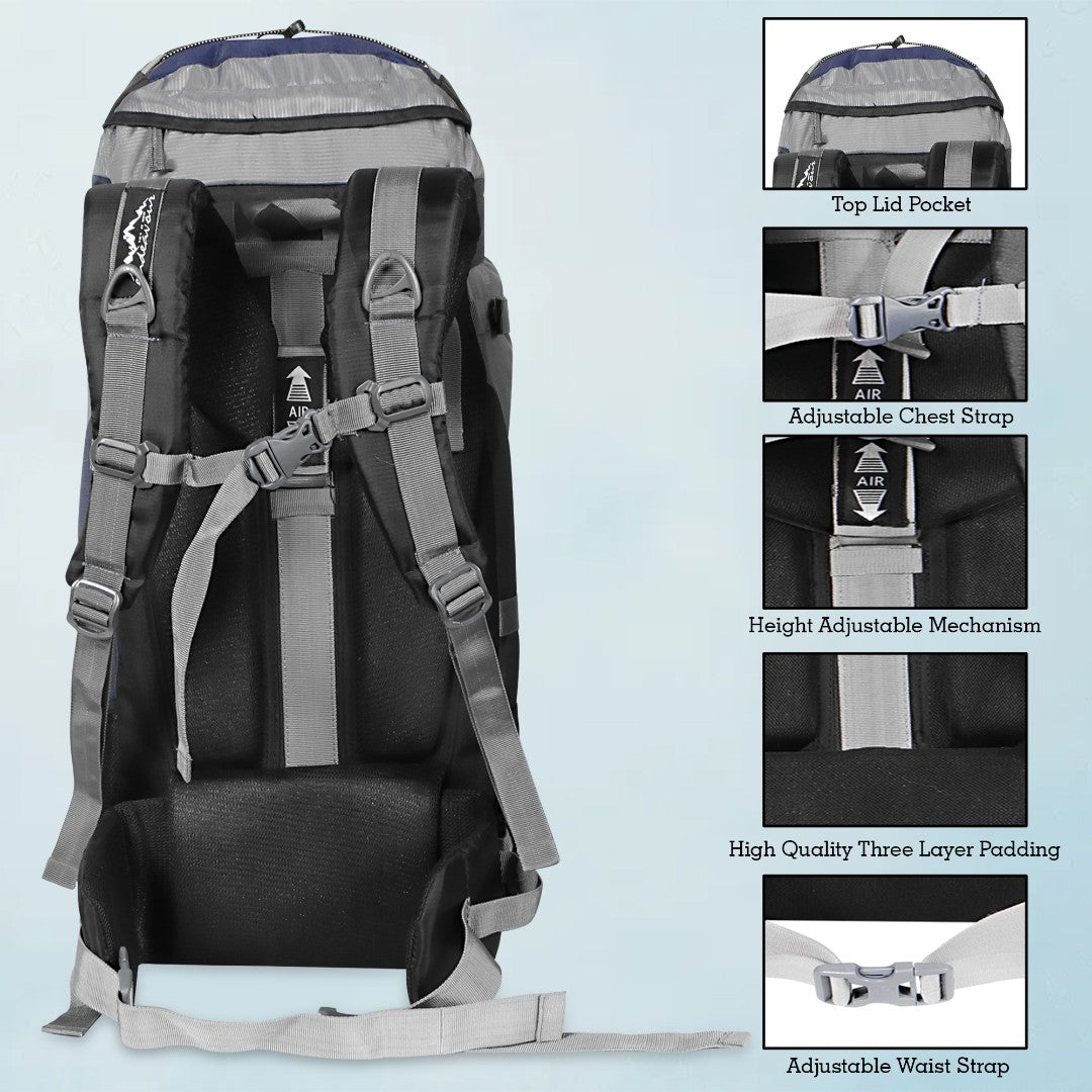 Endeavour Aerodynamic Rucksack For Hiking/Camping/Trekking with Rain Cover/Shoe & Laptop Compartment - 60 Ltr