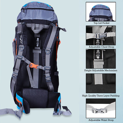 Endeavour Aerodynamic Rucksack For Hiking/Camping/Trekking with Rain Cover/Shoe & Laptop Compartment - 75 Ltr
