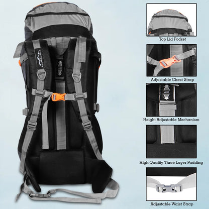 Endeavour Bold Rucksack For Hiking/Camping/Trekking with Rain Cover/Shoe & Laptop Compartment - 75 Ltr