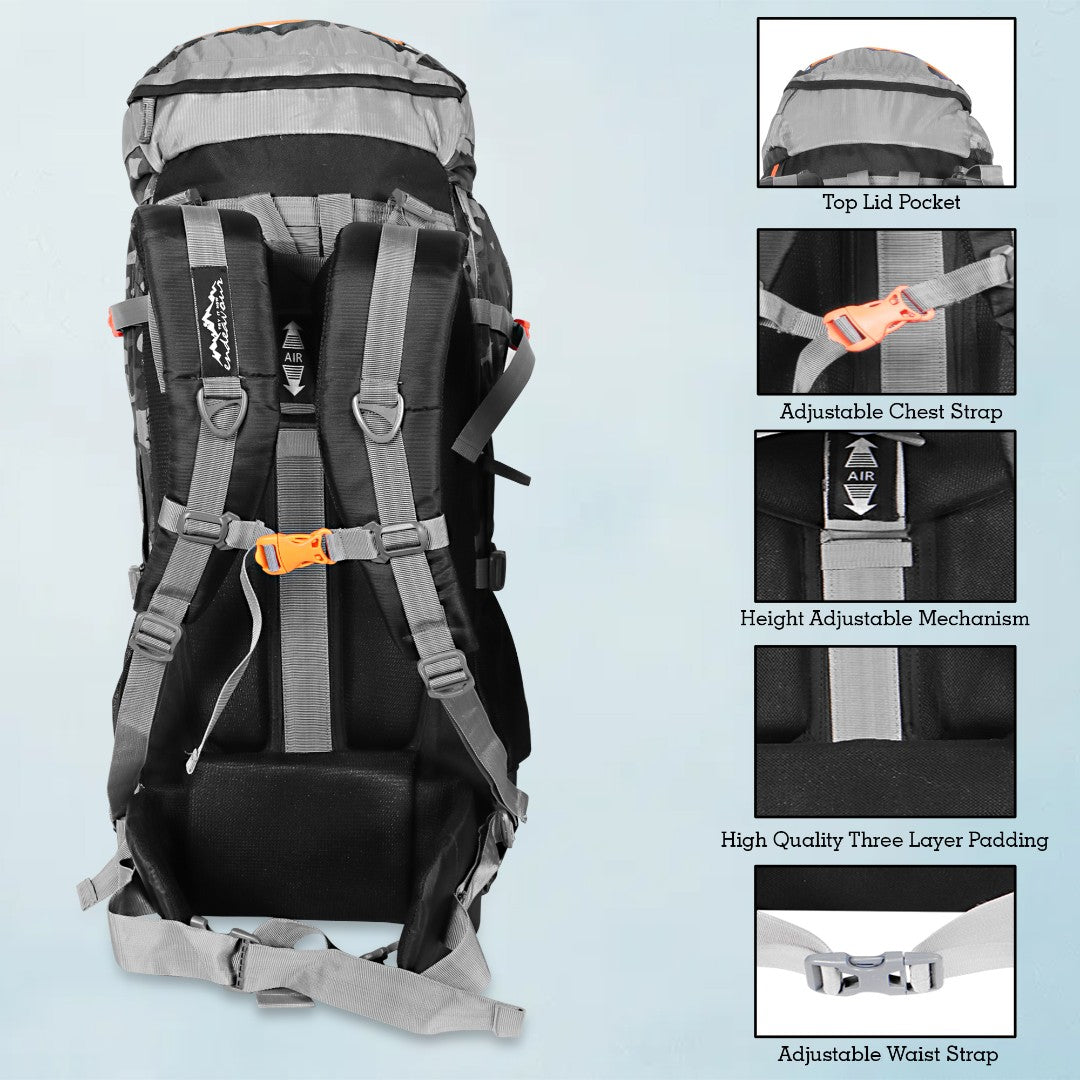 Endeavour Bold Rucksack For Hiking/Camping/Trekking with Rain Cover/Shoe & Laptop Compartment - 75 Ltr