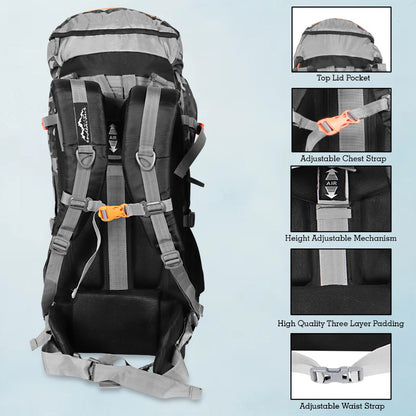 Endeavour Bold Rucksack For Hiking/Camping/Trekking with Rain Cover/Shoe & Laptop Compartment - 75 Ltr