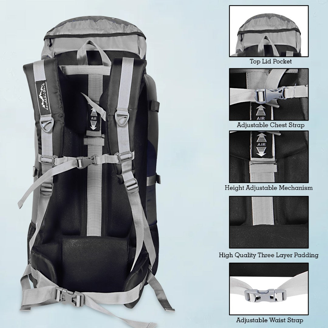 Endeavour Aerodynamic Rucksack For Hiking/Camping/Trekking with Rain Cover/Shoe & Laptop Compartment - 75 Ltr