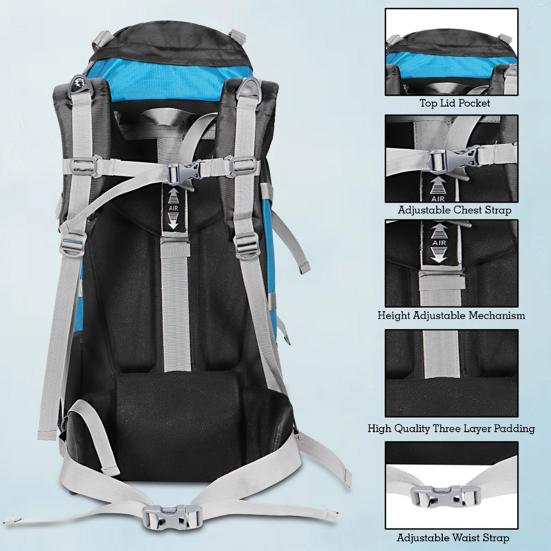 Endeavour Aerodynamic Rucksack For Hiking/Camping/Trekking with Rain Cover/Shoe & Laptop Compartment - 60 Ltr