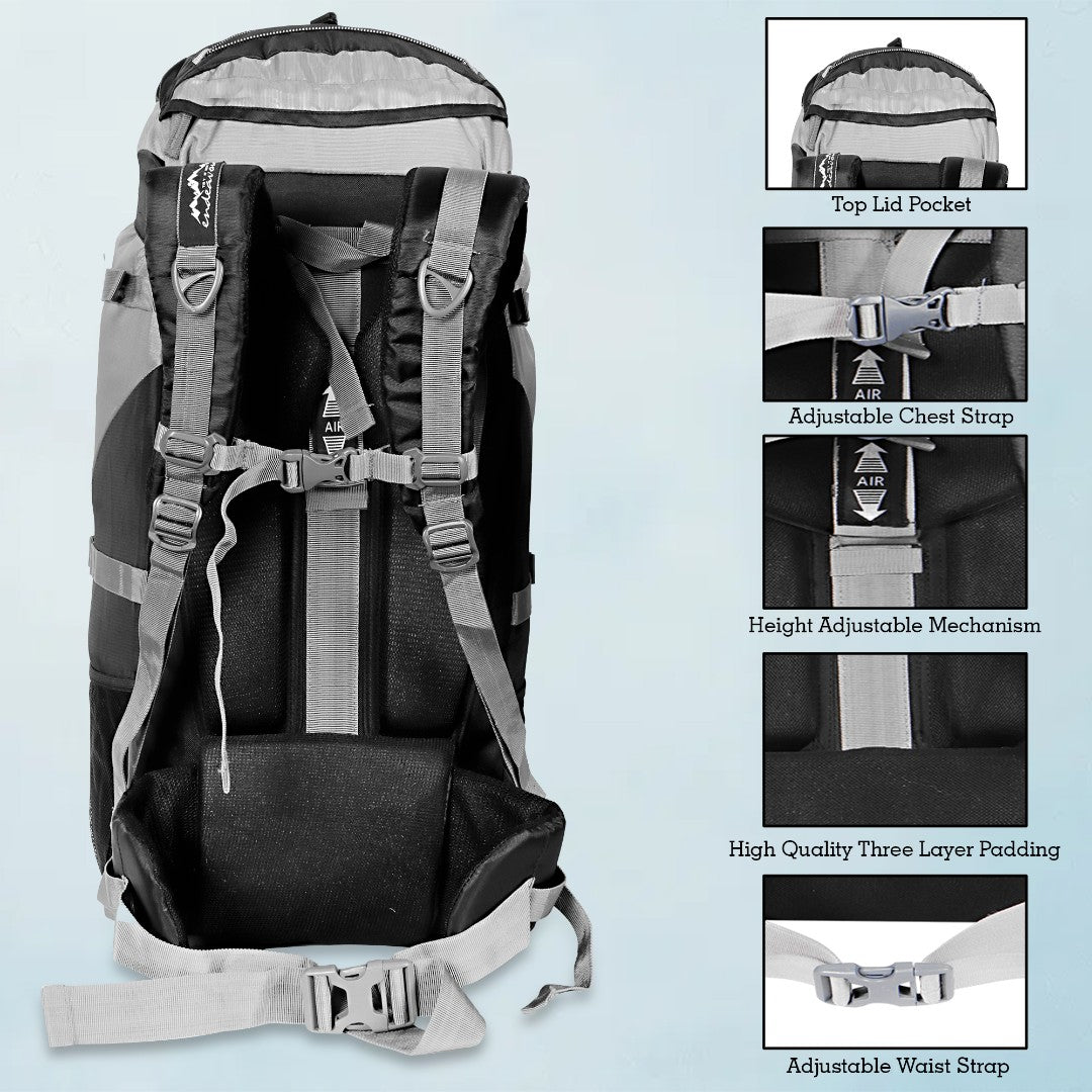 Endeavour Aerodynamic Rucksack For Hiking/Camping/Trekking with Rain Cover/Shoe & Laptop Compartment - 60 Ltr